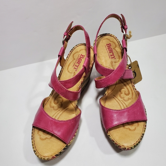 NWT Born Fushcia/Pink Leather Platform Wedge Sandal Size 7 - Picture 3 of 14